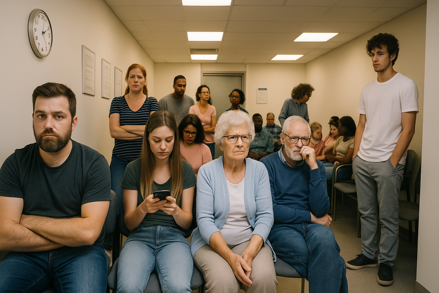 Termin um 12 – gesehen um 14:15. Willkommen beim Arzt.